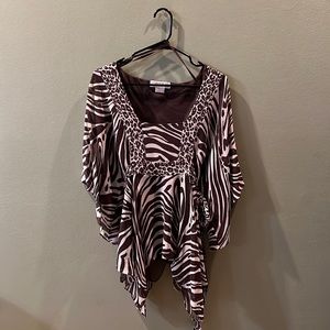 Michael Kors 100% silk/polyester leopard top, tie back.
